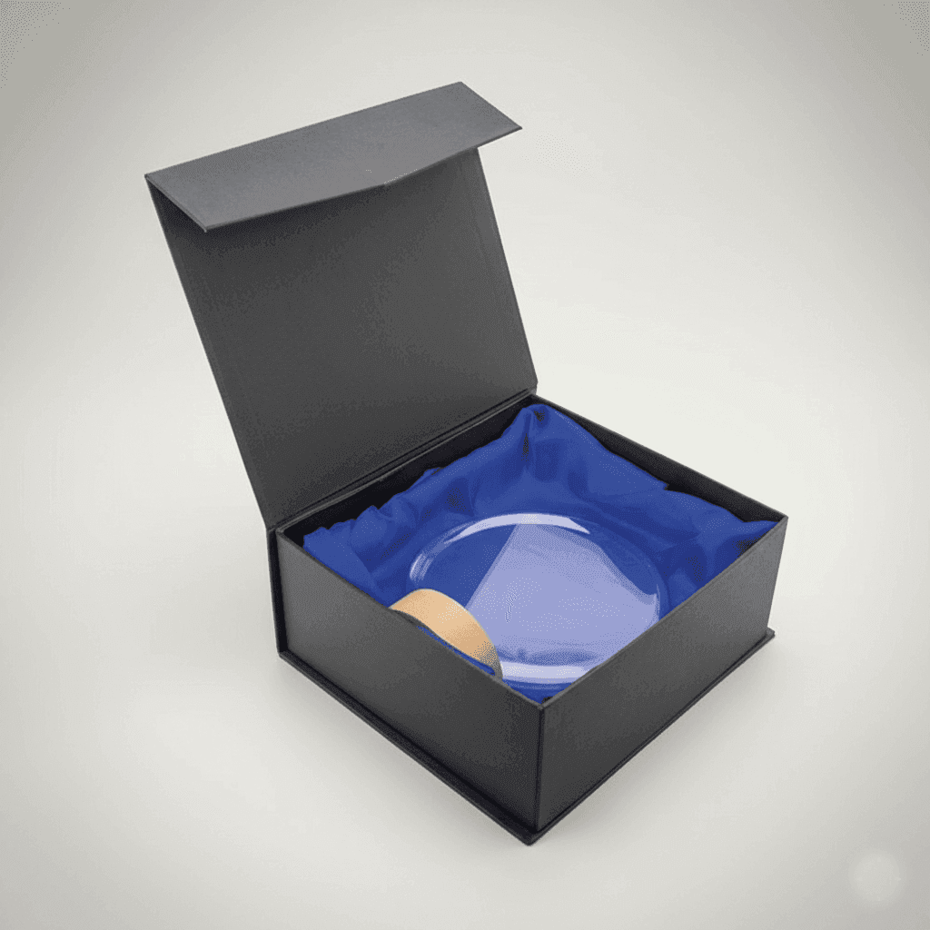 Estuche del trofeo Neve de cristal con base de madera