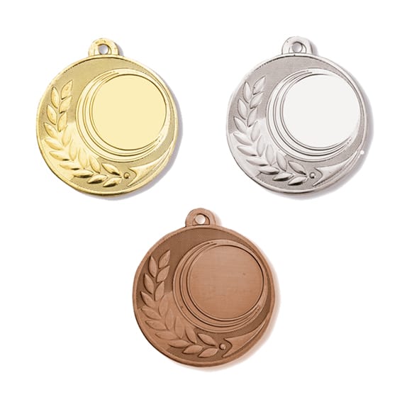 Medalla deportiva XUNCA en sus tres acabados: oro, plata y bronce