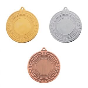 Medalla deportiva ALOIA en sus tres acabados: oro, plata y bronce