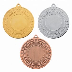 Medalla deportiva ALOIA en sus tres acabados: oro, plata y bronce