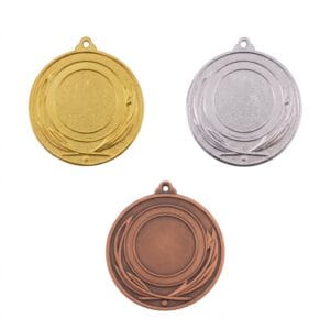 Medalla deportiva BAIA en sus tres acabados: oro, plata y bronce