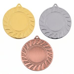 Medalla deportiva DUBRA en sus tres acabados: oro, plata y bronce
