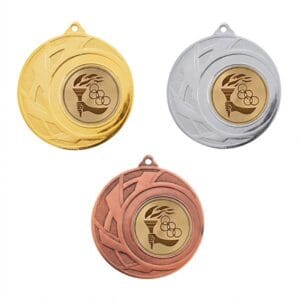 Medalla deportiva ONS con emblema central, en sus tres acabados: oro, plata y bronce