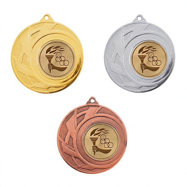 Medalla deportiva ONS con emblema central, en sus tres acabados: oro, plata y bronce